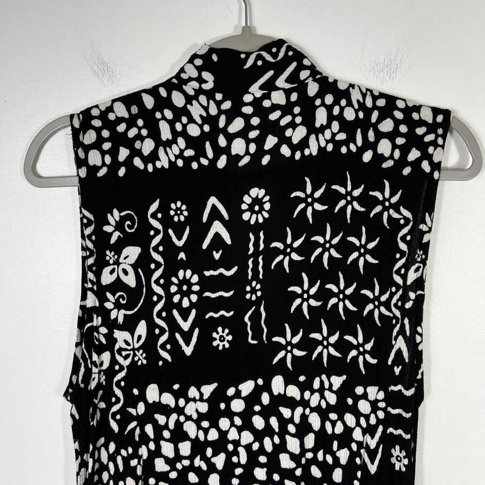 Buster N Bogi Dress 0X Black White Batik Button Front Sleeveless Flowy Floral - Picture 7 of 15